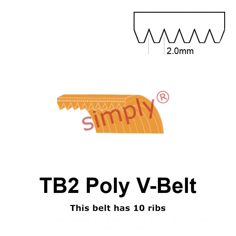 TB2-598 Megadyne Megarib Polyurethane Poly V-Belt 598mm/23.5 inch Length - 10 Ribs - Allow 2-3 Days