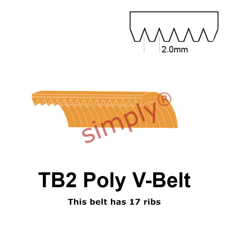 TB2-360 Megadyne Megarib Polyurethane Poly V-Belt 360mm/14.2 inch Length - 17 Ribs - Allow 2-3 Days