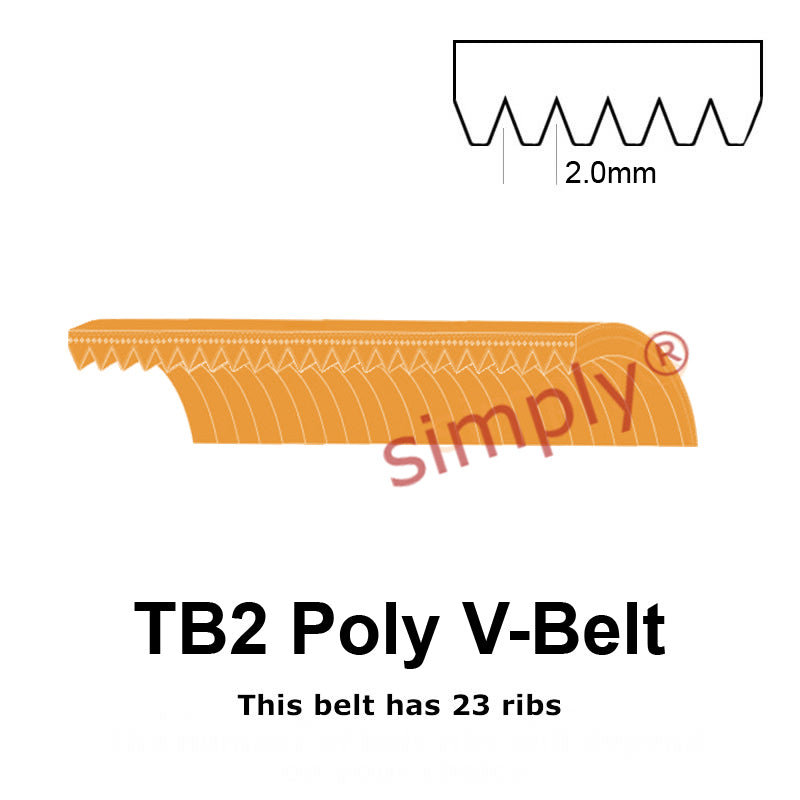 TB2-360 Megadyne Megarib Polyurethane Poly V-Belt 360mm/14.2 inch Length - 23 Ribs - Allow 2-3 Days
