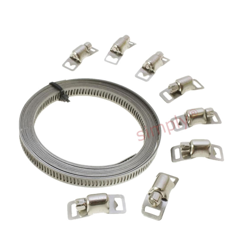 8 Piece Stainless Steel Worm Drive Hose Clip / Clamp Kit (Makes up to 8 Custom Sized Clips) (Domestic Quality)