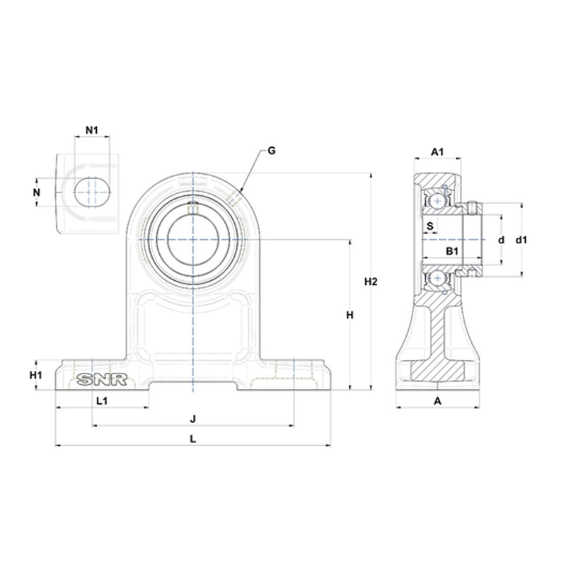 SNR ESPH201N Metric Cast Iron High Centre Height Two Bolt Pillow / Plummer Block Housing with 12mm Bore Eccentric Collar Insert - Allow 2-3 Days