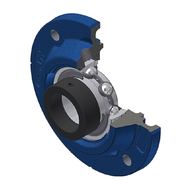 SNR ESFEE206 Metric Four Bolt Cast Iron Round Flanged Housing with 30mm Eccentric Collar Insert - Allow 2-3 Days