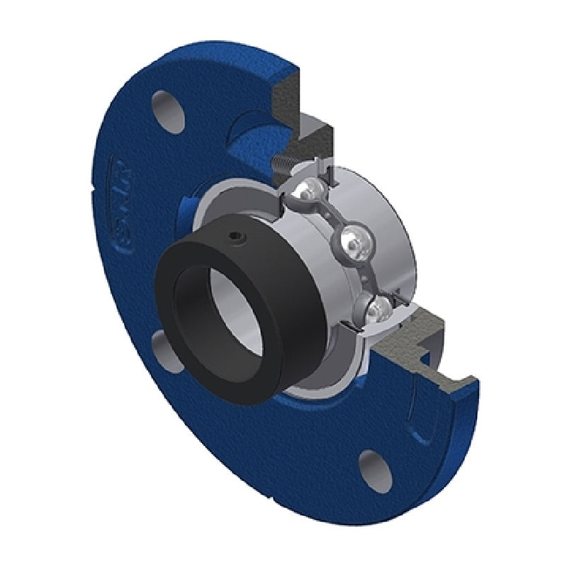 SNR EXFCE215 Metric Four Bolt Cast Iron Round Flanged Housing with 75mm Eccentric Collar Insert - Allow 2-3 Days