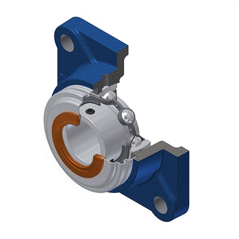 SNR USF203CC Metric Four Bolt Square Cast Iron Flange Housing with 17mm Bore Insert with Narrow Steel Plate Cover - Closed Version - Allow 2-3 Days
