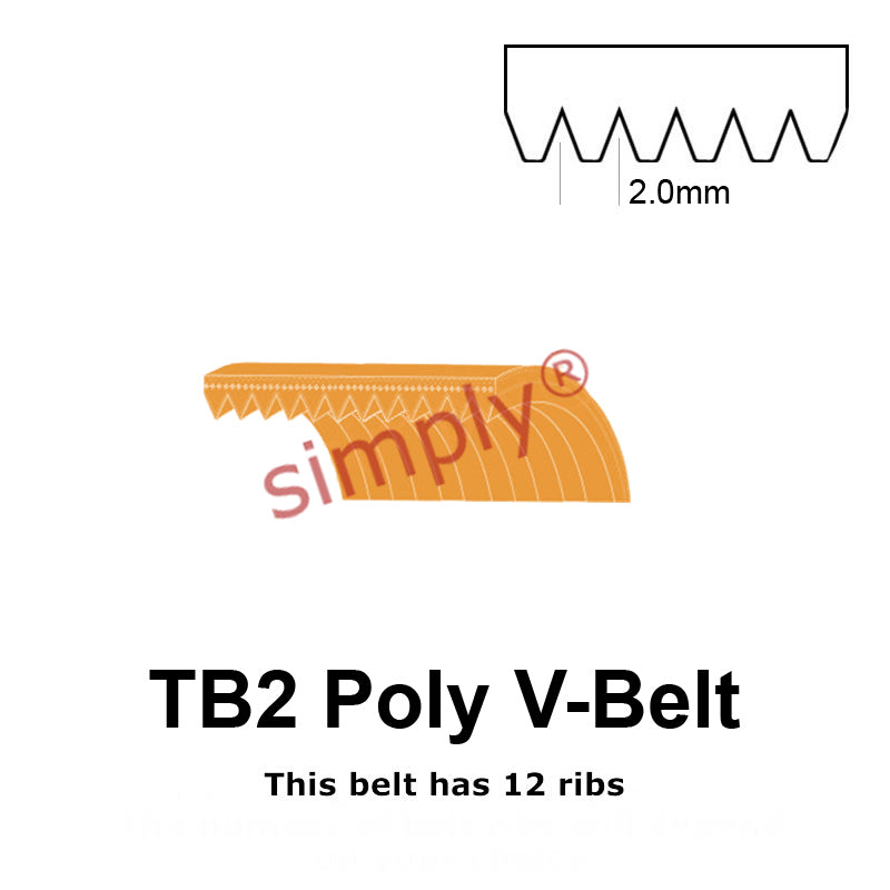 TB2-360 Megadyne Megarib Polyurethane Poly V-Belt 360mm/14.2 inch Length - 12 Ribs - Allow 2-3 Days