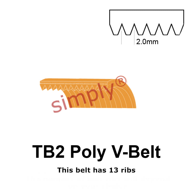 TB2-360 Megadyne Megarib Polyurethane Poly V-Belt 360mm/14.2 inch Length - 13 Ribs - Allow 2-3 Days