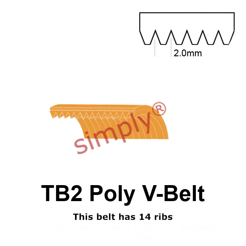 TB2-598 Megadyne Megarib Polyurethane Poly V-Belt 598mm/23.5 inch Length - 14 Ribs - Allow 2-3 Days