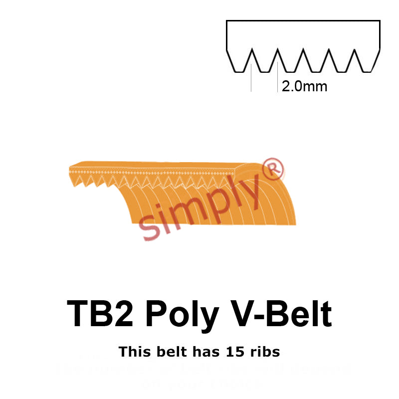 TB2-526 Megadyne Megarib Polyurethane Poly V-Belt 526mm/20.7 inch Length - 15 Ribs - Allow 2-3 Days