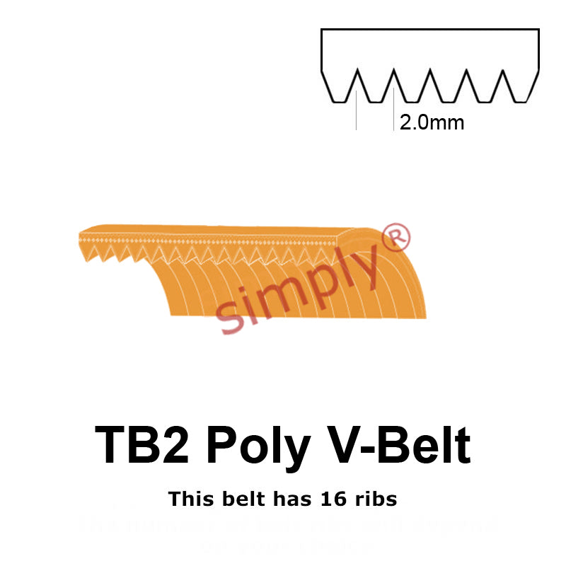 TB2-231 Megadyne Megarib Polyurethane Poly V-Belt 231mm/9.1 inch Length - 16 Ribs - Allow 2-3 Days