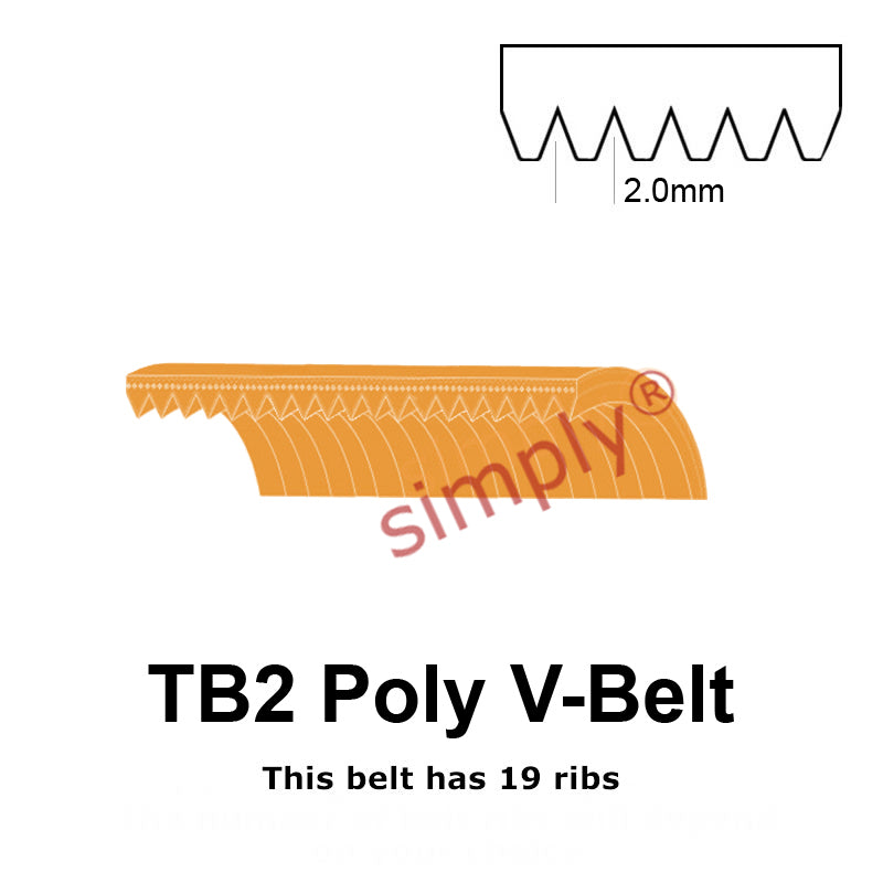 TB2-400 Megadyne Megarib Polyurethane Poly V-Belt 400mm/15.7 inch Length - 19 Ribs - Allow 2-3 Days