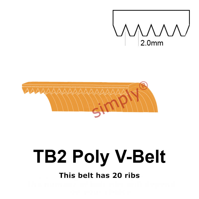 TB2-295 Megadyne Megarib Polyurethane Poly V-Belt 295mm/11.6 inch Length - 20 Ribs - Allow 2-3 Days