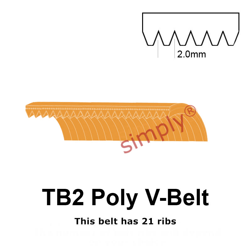 TB2-330 Megadyne Megarib Polyurethane Poly V-Belt 330mm/13 inch Length - 21 Ribs - Allow 2-3 Days