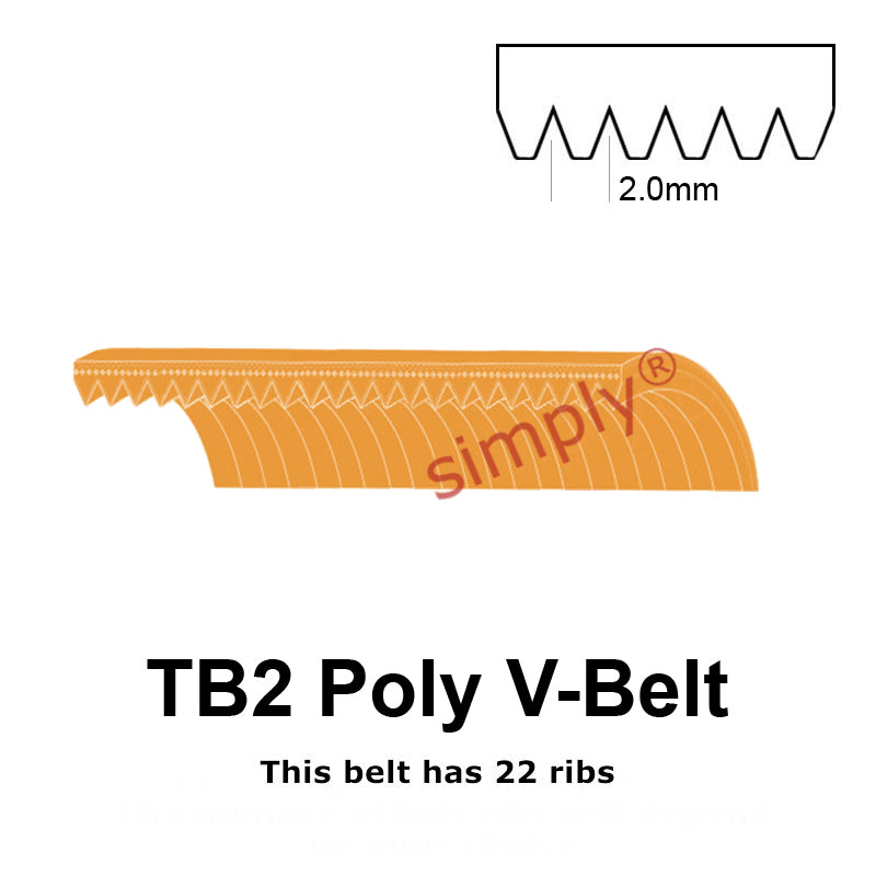 TB2-231 Megadyne Megarib Polyurethane Poly V-Belt 231mm/9.1 inch Length - 22 Ribs - Allow 2-3 Days
