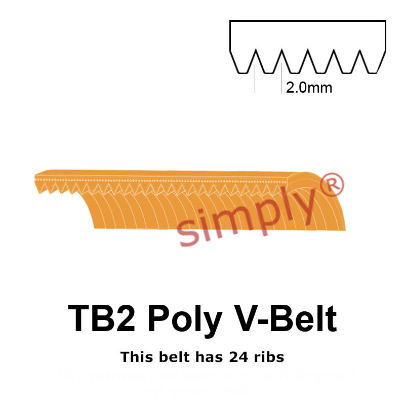 TB2-156 Megadyne Megarib Polyurethane Poly V-Belt 156mm/6.1 inch Length - 24 Ribs - Allow 2-3 Days