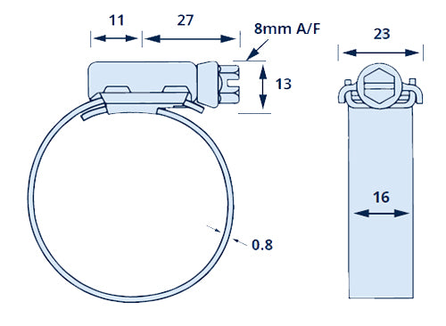 JCS HTM65 304 Stainless Steel Hi-Torque Hose Clip Adjustment Range 45-65mm Band Width 16mm