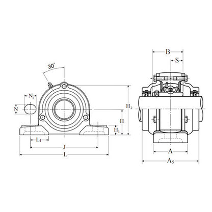 NTN C-UCP206D1 Metric Cast Iron Two Bolt Pillow / Plummer Block Housing with 30mm Bore Insert with Cast Iron Cover - Open Version - Allow 2-3 Days