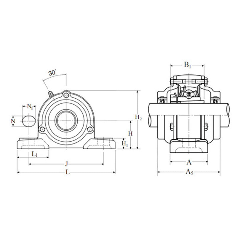 NTN C-UKP310AD1/HA2310 Imperial Cast Iron Two Bolt Pillow / Plummer Block Housing with Cast Iron Cover - Open Version - Insert and Adaptor Sleeve Fits 1-11/16 inch Shaft - Allow 2-3 Days