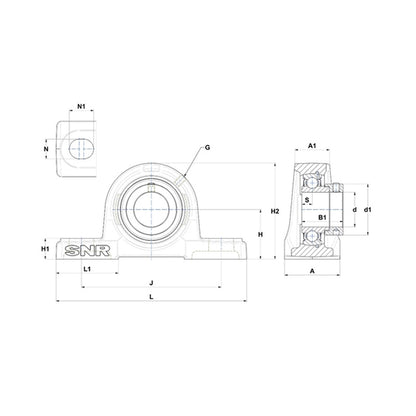SNR ESP202 Metric Cast Iron Two Bolt Pillow / Plummer Block Housing with 15mm Eccentric Collar Insert - Allow 2-3 Days