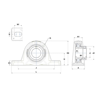 SNR ESPLE201 Metric Cast Iron Two Bolt Pillow / Plummer Block Housing with 12mm Eccentric Collar Insert - Allow 2-3 Days