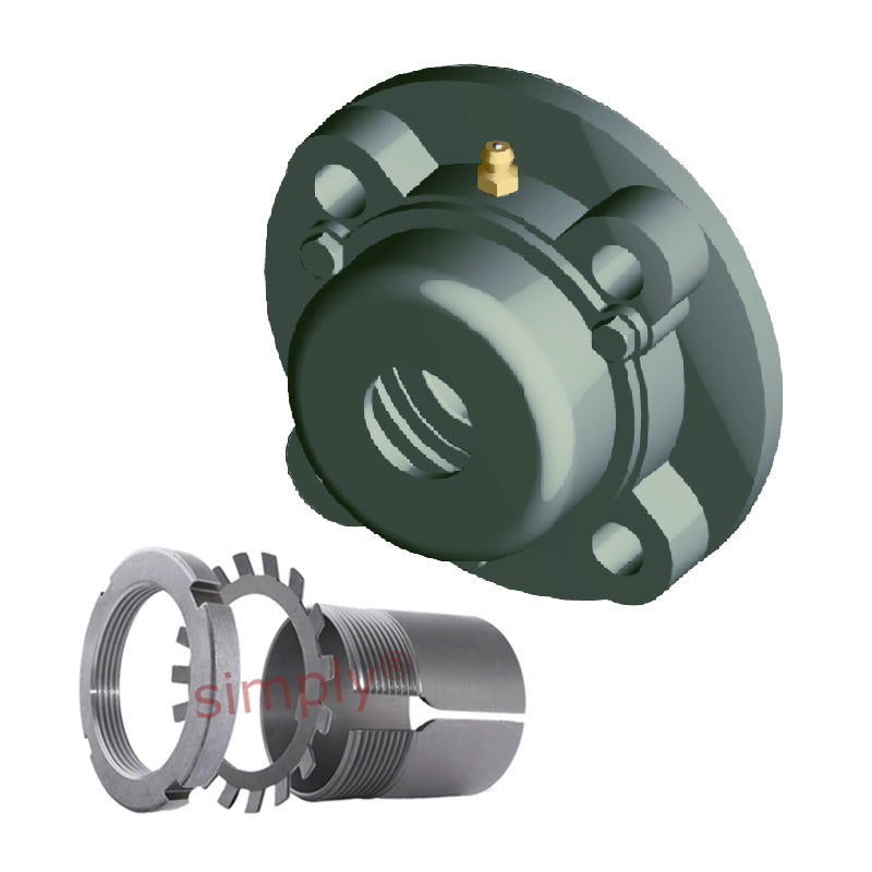 NTN CM-UKFC205ED1/HE2305 Imperial Four Bolt Cast Iron Round Flanged Housing with Cast Iron Cover - Closed Version - Insert and Adaptor Sleeve Fits 3/4 inch Shaft - Allow 2-3 Days