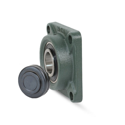 NTN SM-UKF208ED1/HE2308X Imperial Four Bolt Square Cast Iron Housing with Steel Plate Cover - Closed Version - Insert and Adaptor Sleeve Fits 1-1/4 inch Shaft - Allow 2-3 Days