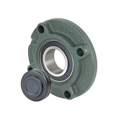 NTN SM-UKFC211SD1/HS2311 Imperial Four Bolt Cast Iron Round Flanged Housing with Steel Plate Cover - Closed Version - Insert and Adaptor Sleeve Fits 1-7/8 inch Shaft - Allow 2-3 Days
