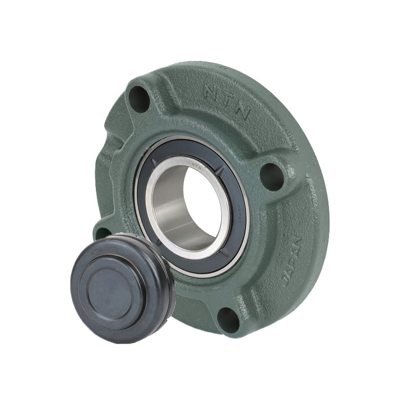 NTN SM-UKFC209AD1/HA2309 Imperial Four Bolt Cast Iron Round Flanged Housing with Steel Plate Cover - Closed Version - Insert and Adaptor Sleeve Fits 1-7/16 inch Shaft - Allow 2-3 Days