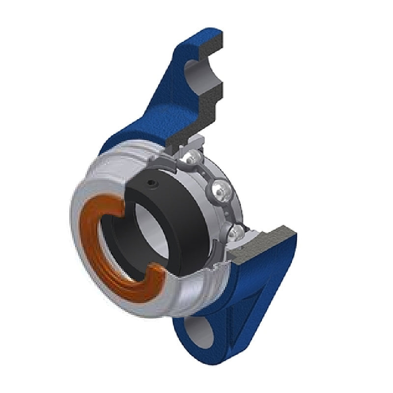 SNR ESFL205COE Metric Two Bolt Cast Iron Oval Housing with 25mm Bore Eccentric Collar Insert with Wide Steel Plate Cover - Open Version - Allow 2-3 Days