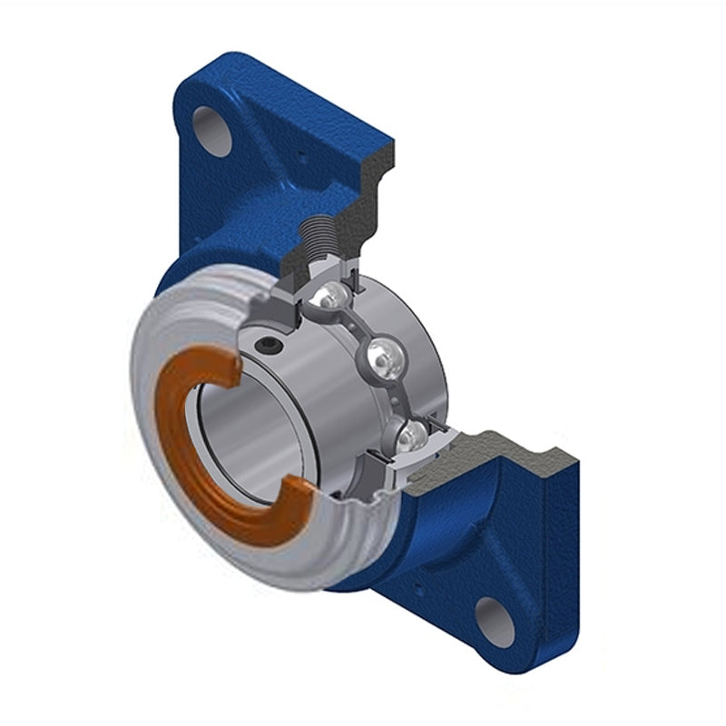 SNR UCFE212-39CC Imperial Four Bolt Square Cast Iron Flange Housing with 2-7/16 inch Bore Insert with Narrow Steel Plate Cover - Closed Version - Allow 2-3 Days