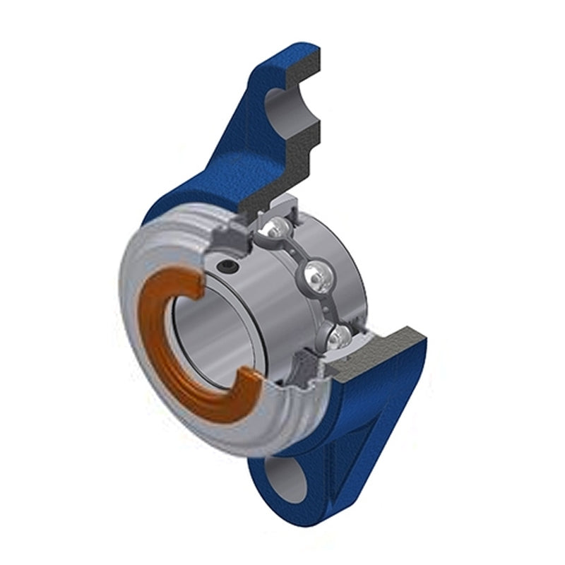 SNR UCFL202CC Metric Two Bolt Oval Cast Iron Flange Housing with 15mm Bore Insert with Narrow Steel Plate Cover - Closed Version - Allow 2-3 Days