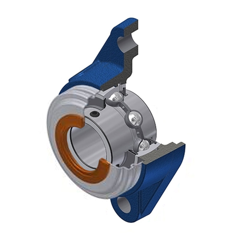 SNR UCFLE209CC Metric Two Bolt Oval Cast Iron Flange Housing with 45mm Bore Insert with Narrow Steel Plate Cover - Closed Version - Allow 2-3 Days