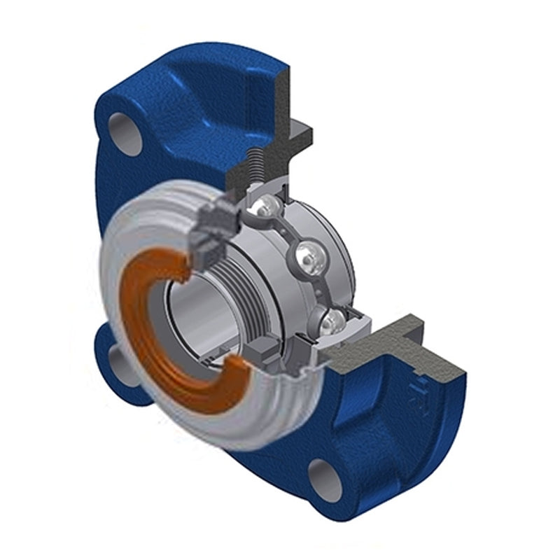 SNR UKFC212HCC Metric Four Bolt Cast Iron Round Flanged Housing Insert with Narrow Steel Plate Cover and Adaptor Sleeve Fits 55mm Shaft - Closed Version - Allow 2-3 Days