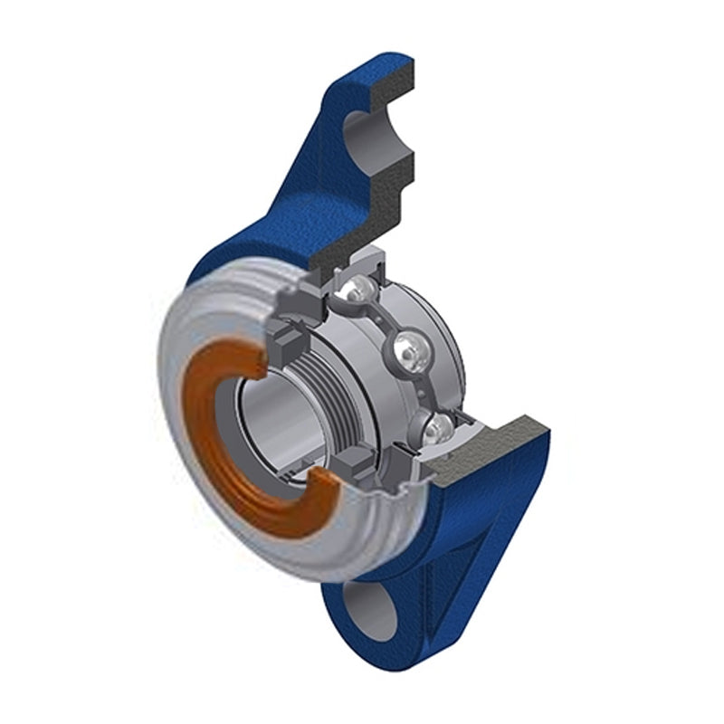SNR UKFL205HCC Metric Two Bolt Cast Iron Oval Housing with Narrow Steel Plate Cover - Closed Version - Insert and Adaptor Sleeve Fits 20mm Shaft - Allow 2-3 Days
