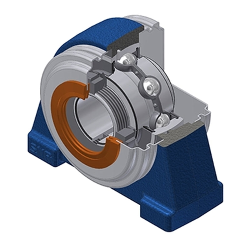 SNR UKPAE212HCC Threaded Base Small Footprint Metric Pillow / Plummer Block Housing with Narrow Steel Plate Cover - Closed Version - Insert and Adaptor Sleeve Fits 55mm Shaft - Allow 2-3 Days