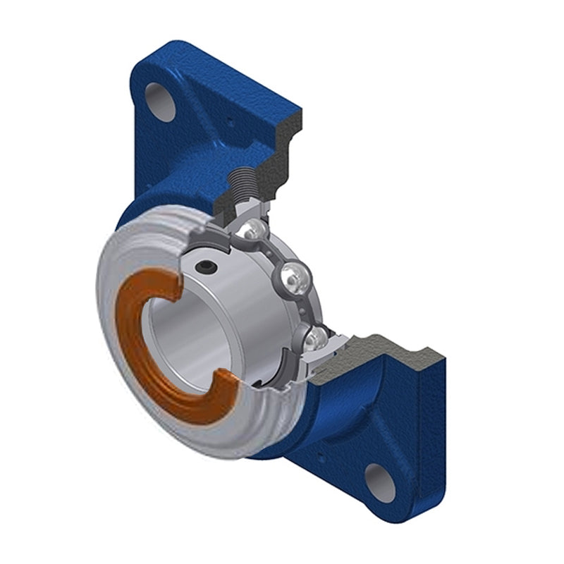 SNR USFE203CC Metric Four Bolt Square Cast Iron Flange Housing with 17mm Bore Insert with Narrow Steel Plate Cover - Closed Version - Allow 2-3 Days