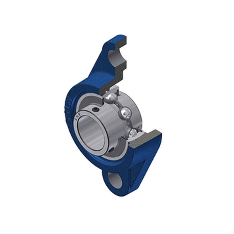 SNR USFL205CC Metric Two Bolt Oval Cast Iron Flange Housing with 25mm Bore Insert with Narrow Steel Plate Cover - Closed Version - Allow 2-3 Days