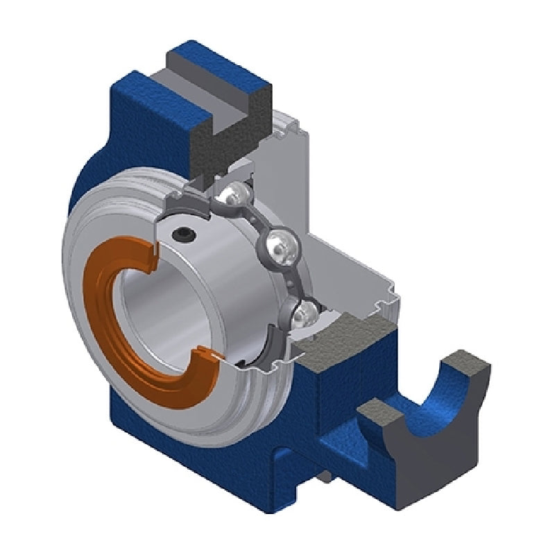 SNR UST205CO Metric Cast Iron Take Up Unit with 25mm Bore Bearing Unit with Narrow Steel Plate Cover - Open Version - Allow 2-3 Days