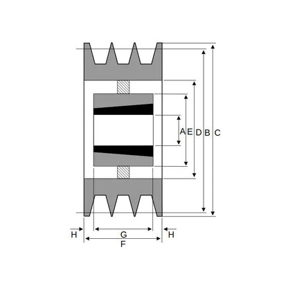 224X3SPA 224mm Pitch Diameter SPA Section Tapered Locking Bush Type Pulley with 3 Grooves (Bush not Incl.)