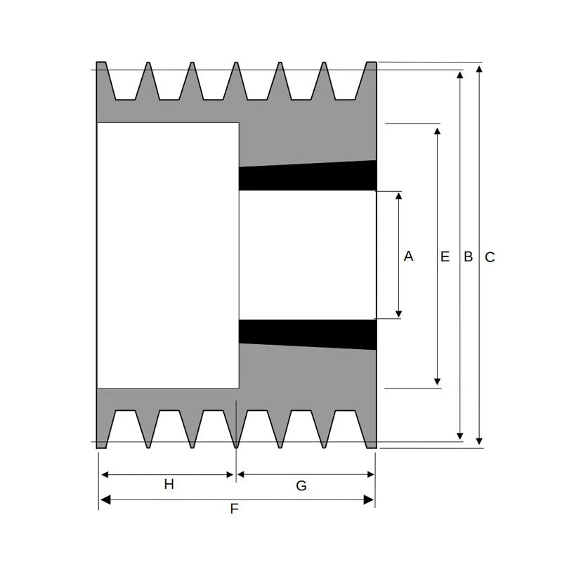 132X6SPA 132mm Pitch Diameter SPA Section Tapered Locking Bush Type Pulley with 6 Grooves (Bush not Incl.)