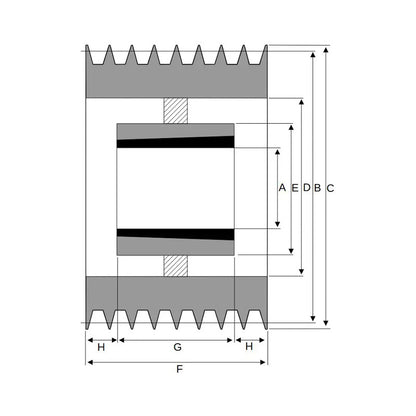 PowerDrive 710X8SPB 710mm Pitch Diameter SPB Section Tapered Locking Bush Type Pulley with 8 Grooves (Bush not Incl.) - Allow 2-3 Days