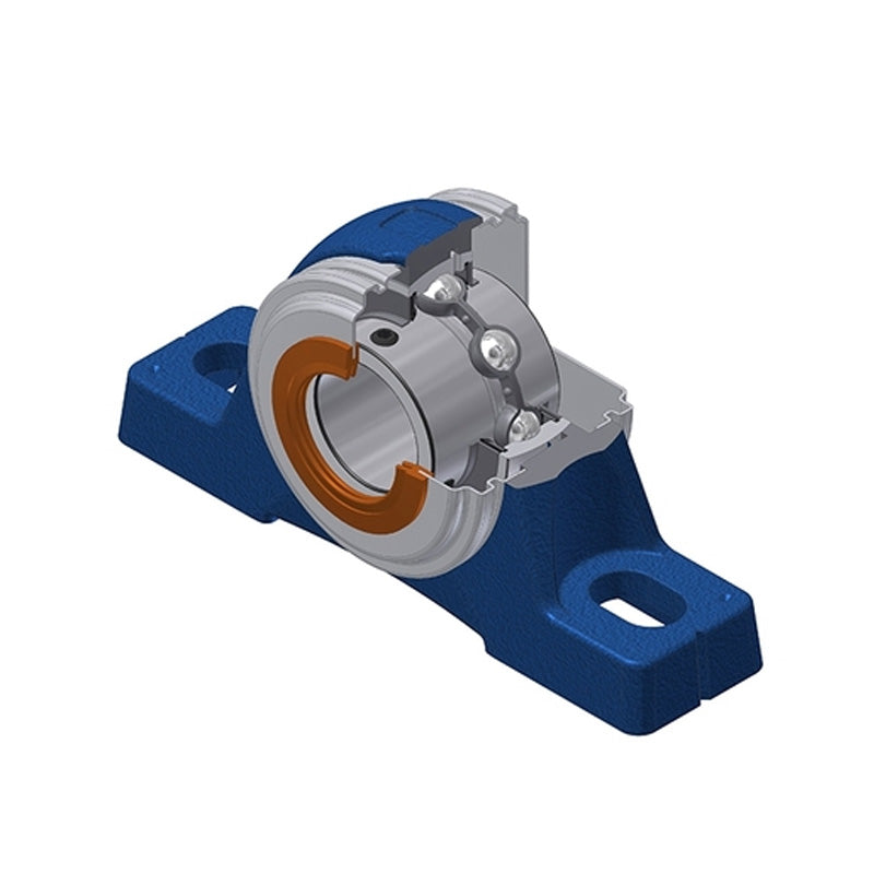 SNR UCPE208CC Metric Cast Iron Two Bolt Pillow / Plummer Block Housing with 40mm Bore Insert with Narrow Steel Plate Cover - Closed Version - Allow 2-3 Days