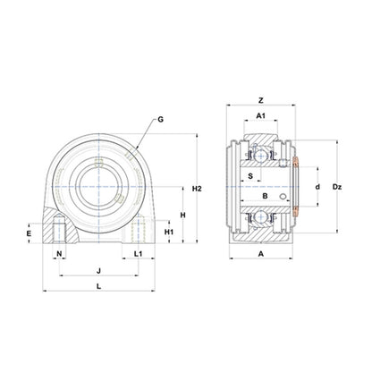 SNR UKPG212HCC Metric Cast Iron Two Bolt Pillow / Plummer Block Housing with Narrow Steel Plate Cover - Closed Version - Insert and Adaptor Sleeve Fits 55mm Shaft - Allow 2-3 Days