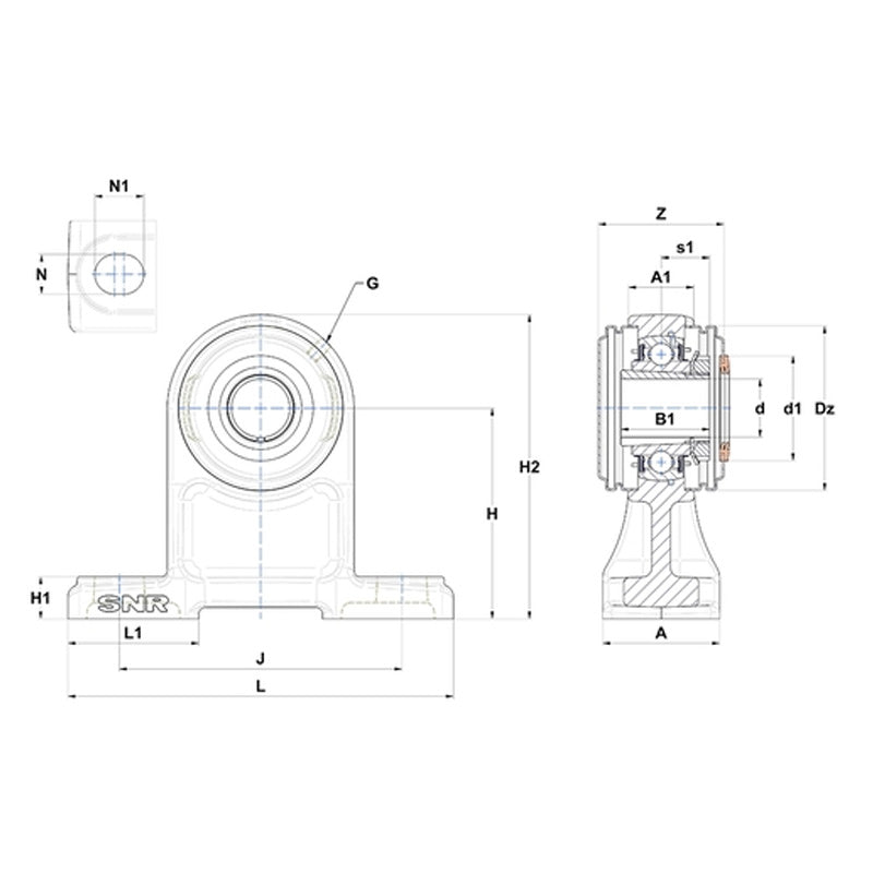 SNR UKPH209HCC Metric Cast Iron High Centre Height Two Bolt Pillow / Plummer Block Housing with Narrow Steel Plate Cover - Closed Version - Insert and Adaptor Sleeve Fits 40mm Shaft - Allow 2-3 Days
