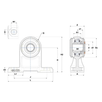 SNR UKPH209HCC Metric Cast Iron High Centre Height Two Bolt Pillow / Plummer Block Housing with Narrow Steel Plate Cover - Closed Version - Insert and Adaptor Sleeve Fits 40mm Shaft - Allow 2-3 Days