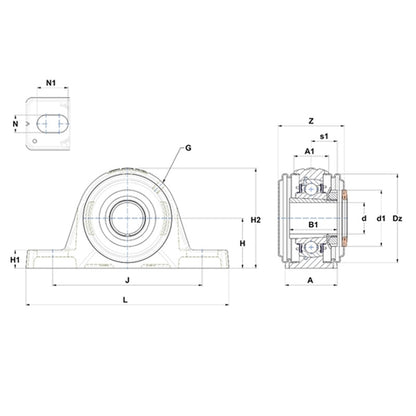 SNR UKPLE208HCO Metric Cast Iron Two Bolt Pillow / Plummer Block Housing with Narrow Steel Plate Cover - Open Version - Insert and Adaptor Sleeve Fits 35mm Shaft - Allow 2-3 Days