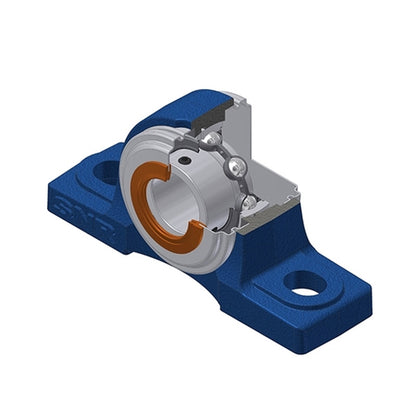SNR USP206CO Metric Cast Iron Two Bolt Pillow / Plummer Block Housing with 30mm Bore Insert with Narrow Steel Plate Cover - Open Version - Allow 2-3 Days