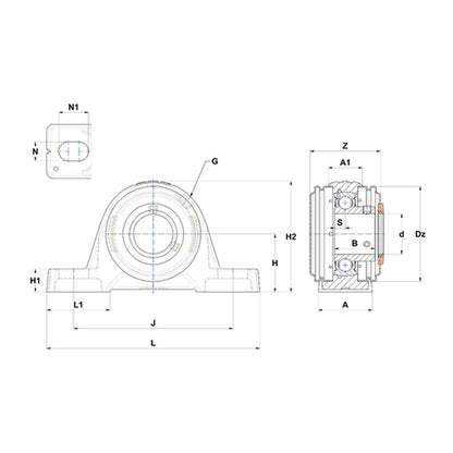 SNR USPE207CC Metric Cast Iron Two Bolt Pillow / Plummer Block Housing with 35mm Bore Insert with Narrow Steel Plate Cover - Closed Version - Allow 2-3 Days