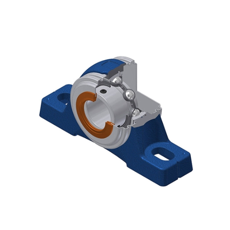 SNR USPE210CC Metric Cast Iron Two Bolt Pillow / Plummer Block Housing with 50mm Bore Insert with Narrow Steel Plate Cover - Closed Version - Allow 2-3 Days